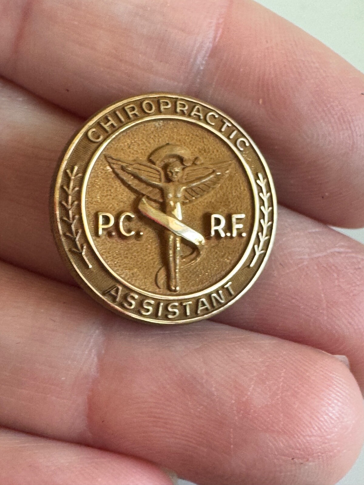 Chiropractic Assistant PC R.F. Bronze Lapel Pin Caduceus Medical GF Vintage Chiropractic Assistant PC R.F. Bronze Lapel Pin Caduceus Medical GF Vintage