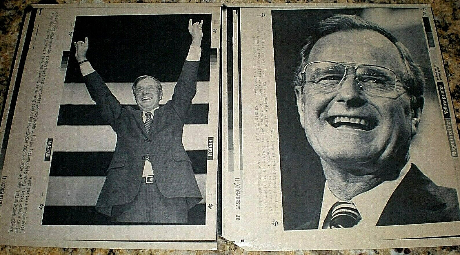 RARE 2-1988-89 GEORGE H.W. BUSH AP PRESS WIRE PHOTO\'S 41st PRES HE\'S THE WINNER