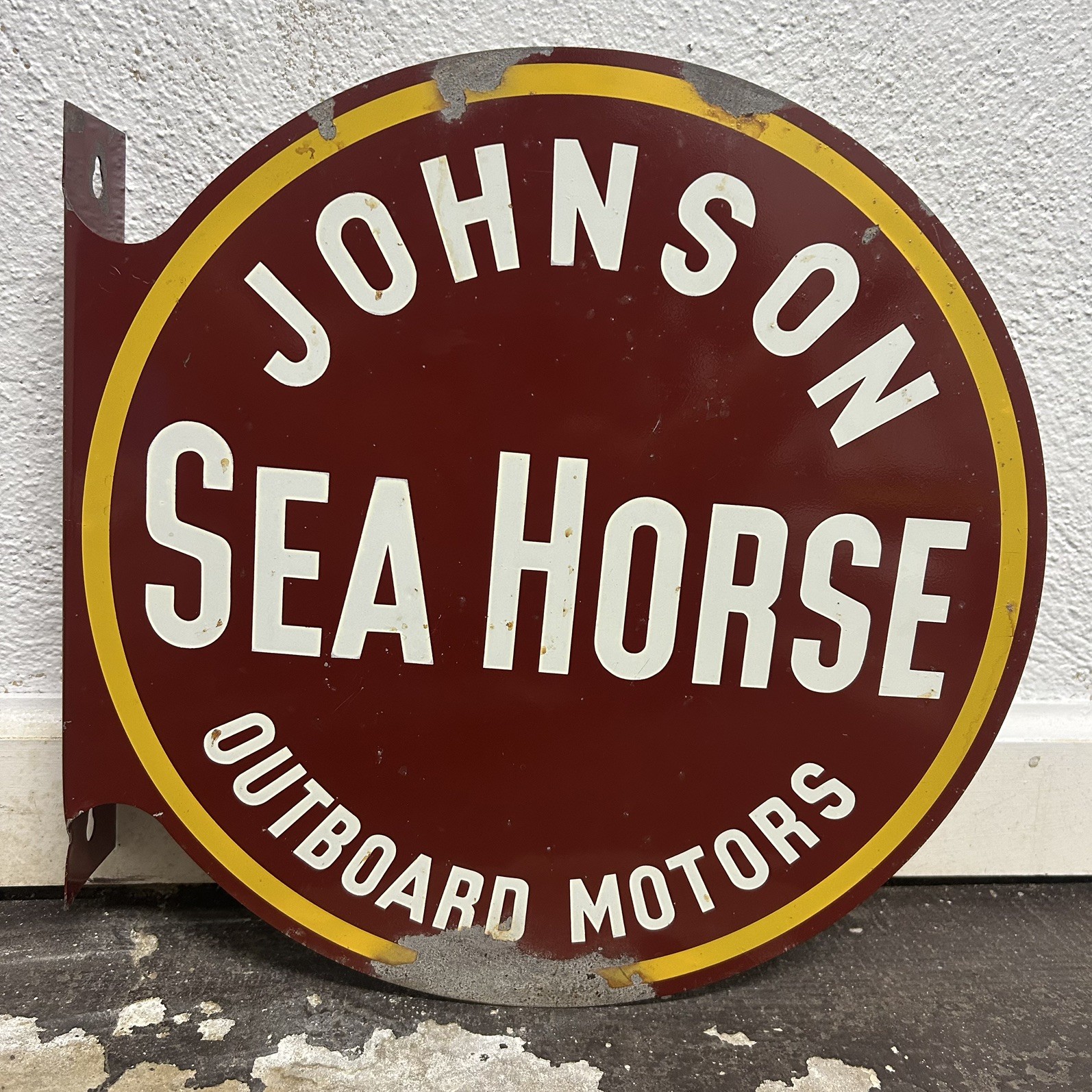 Vintage Johnson Sea Horse Outboard Motors Marine Double Sided Flange Metal Sign Vintage Johnson Sea Horse Outboard Motors Marine Double Sided Flange Metal Sign
