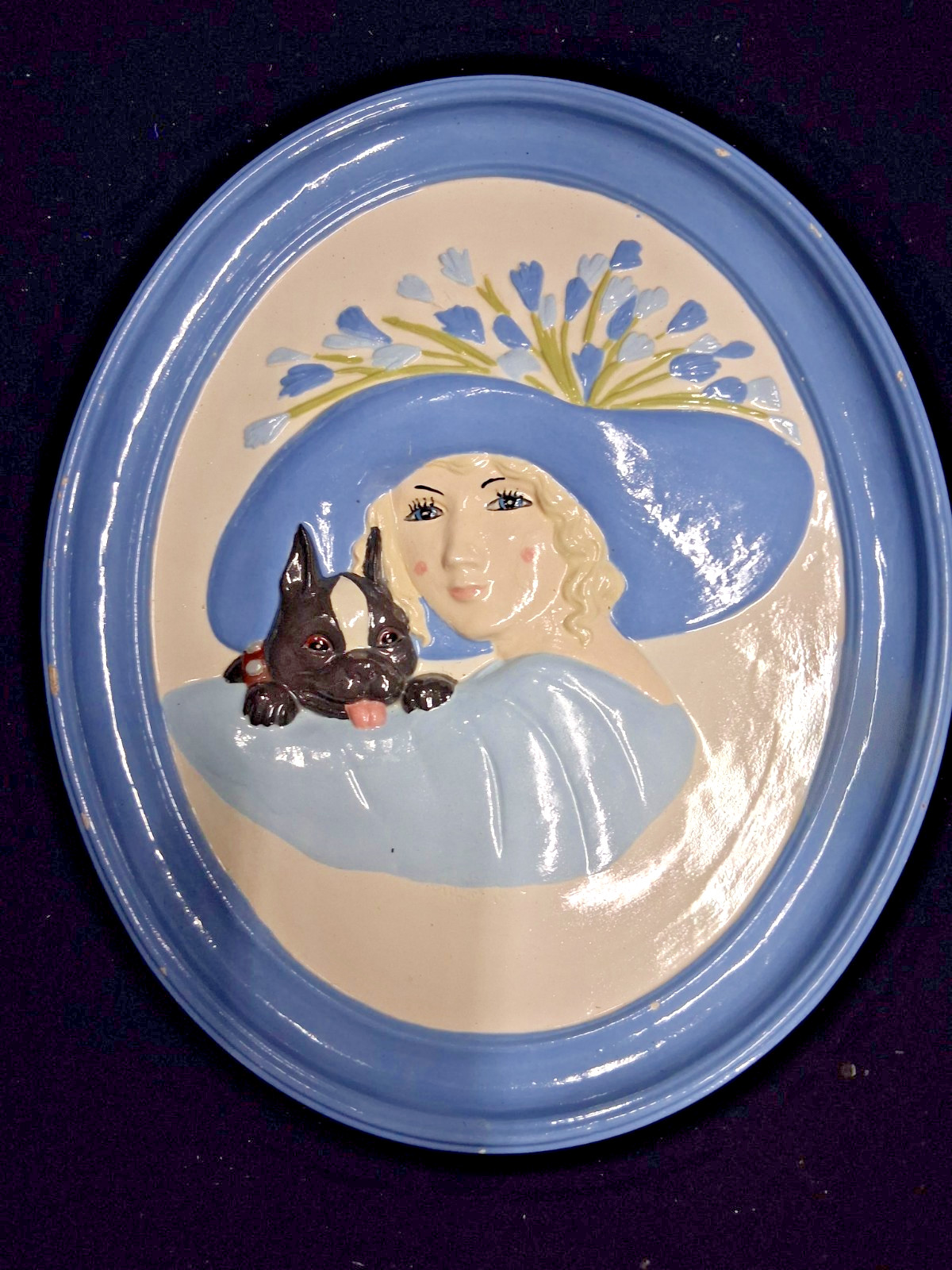 Vtg 3-D Ceramic Oval Emma Gilliland Duncan Lady Wall Hanging Decor Vtg 3-D Ceramic Oval Emma Gilliland Duncan Lady Wall Hanging Decor