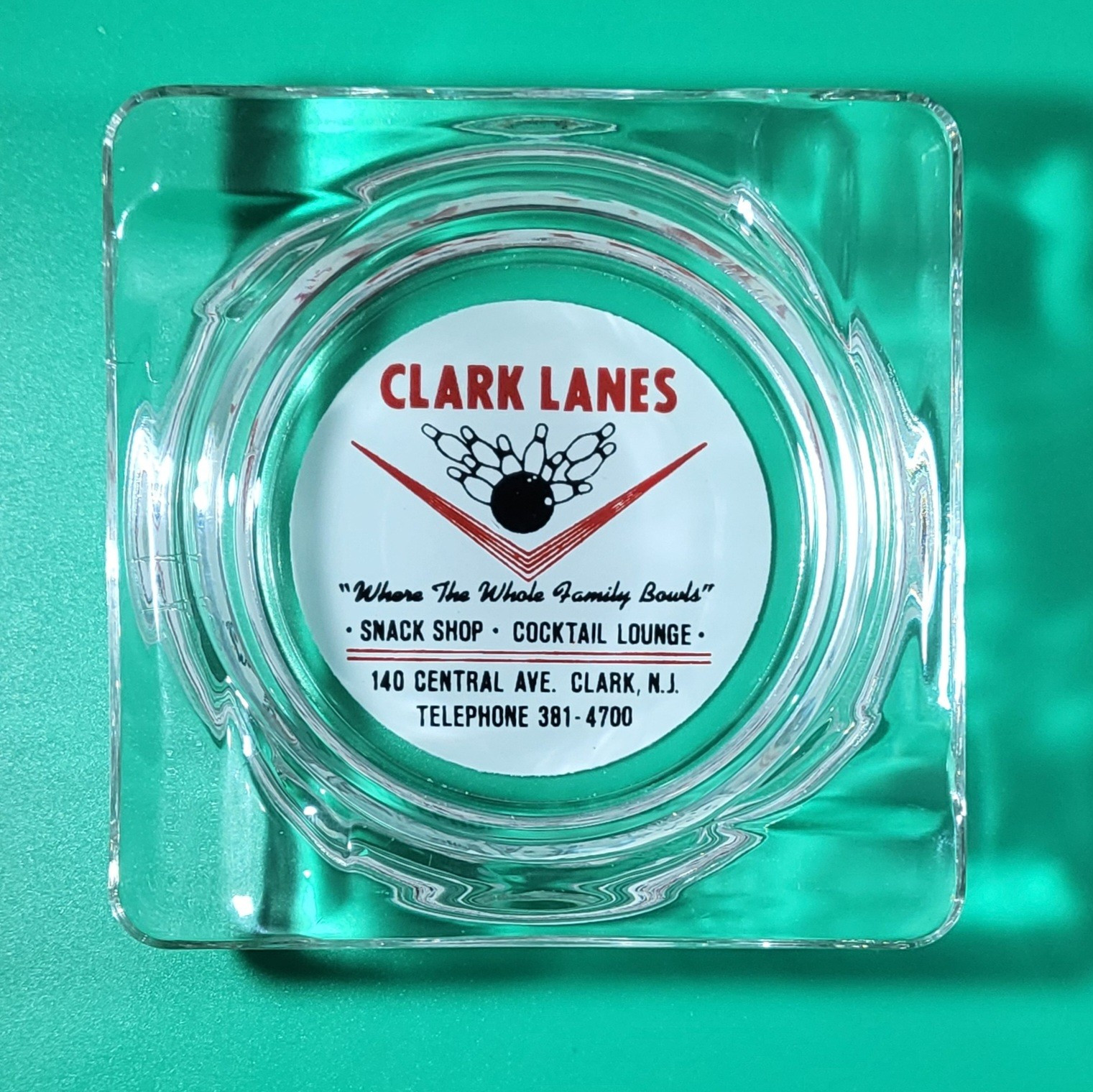 Vintage Clark Lanes Bowling Advertising Glass Ashtray Clark, New Jersey HTF NJ Vintage Clark Lanes Bowling Advertising Glass Ashtray Clark, New Jersey HTF NJ
