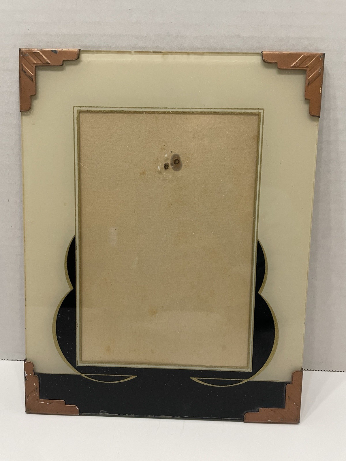 Antique 1930s Art Deco Reverse Painted Glass Picture Frame Geometric Cream Gold Antique 1930s Art Deco Reverse Painted Glass Picture Frame Geometric Cream Gold