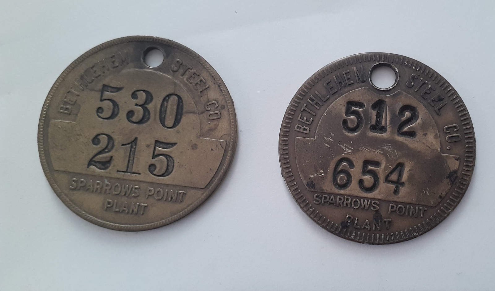 Vintage Bethlehem Steel Sparrows Point, Md. Brass Check Tags (2) Vintage Bethlehem Steel Sparrows Point, Md. Brass Check Tags (2)