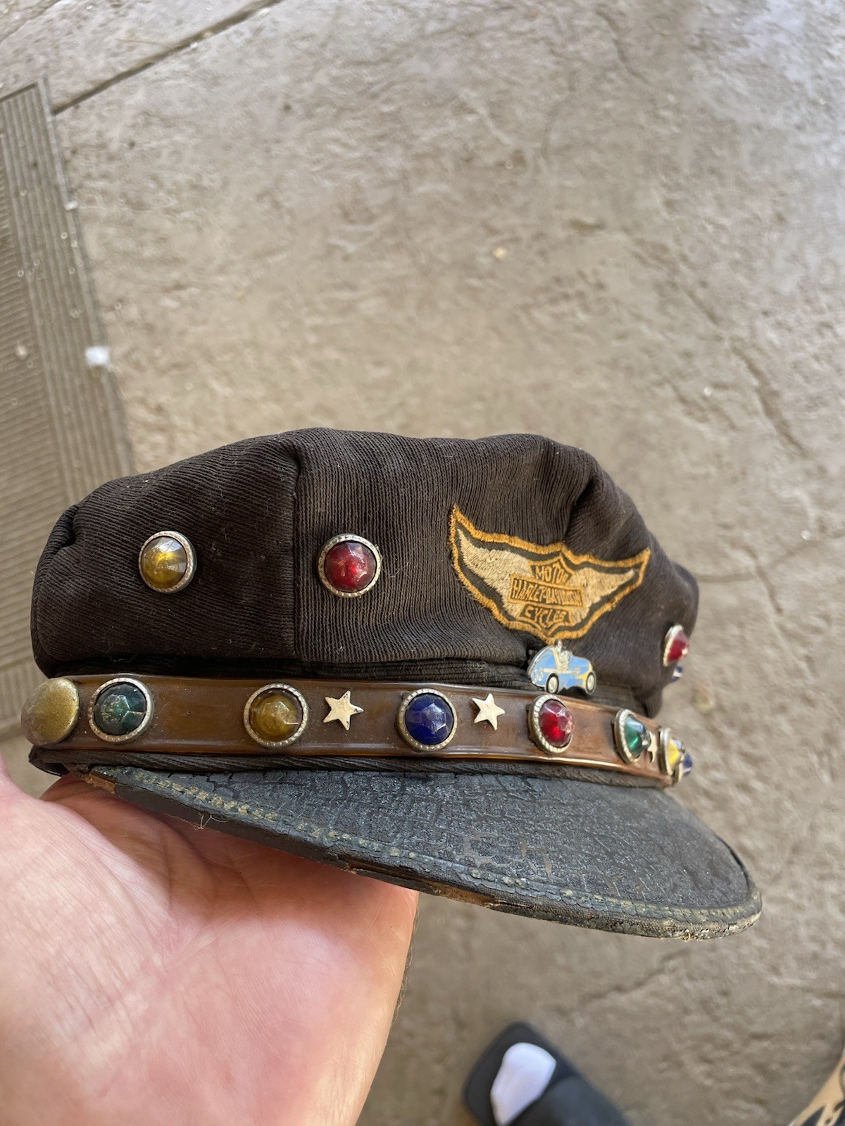 Vtg 1940s 50s Harley Davidson Rider Cap Hat Brando Antique Motorcycle Indian Vtg 1940s 50s Harley Davidson Rider Cap Hat Brando Antique Motorcycle Indian