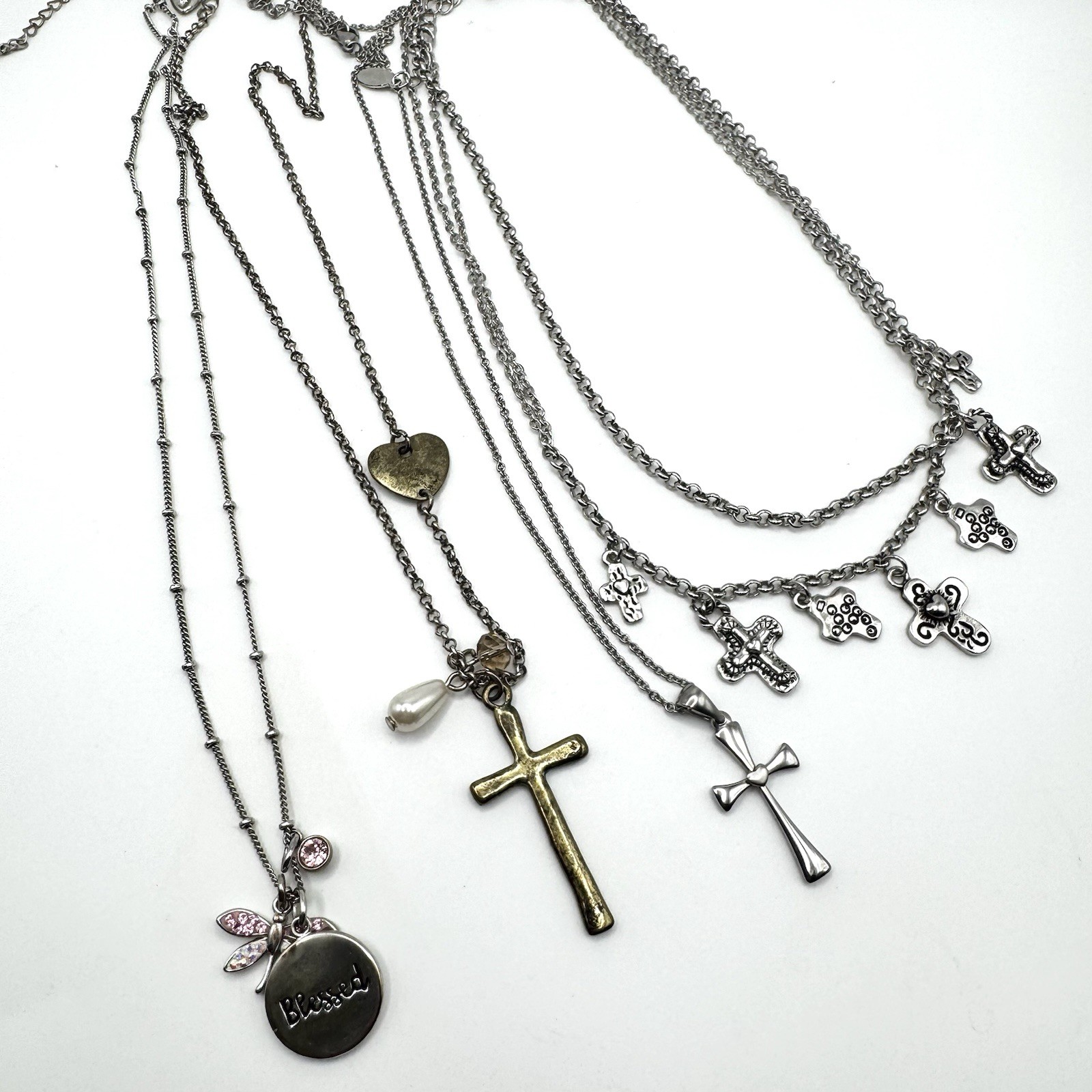 Religious Jewelry Lot 4 Necklaces Christian Faith Cross Blessed Some Signed Religious Jewelry Lot 4 Necklaces Christian Faith Cross Blessed Some Signed