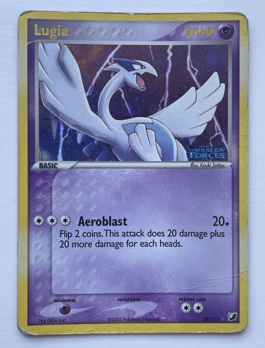 Lugia 29/115 Unseen Forces Stamped Reverse Holo Rare Heavily Played 2005 Lugia 29/115 Unseen Forces Stamped Reverse Holo Rare Heavily Played 2005