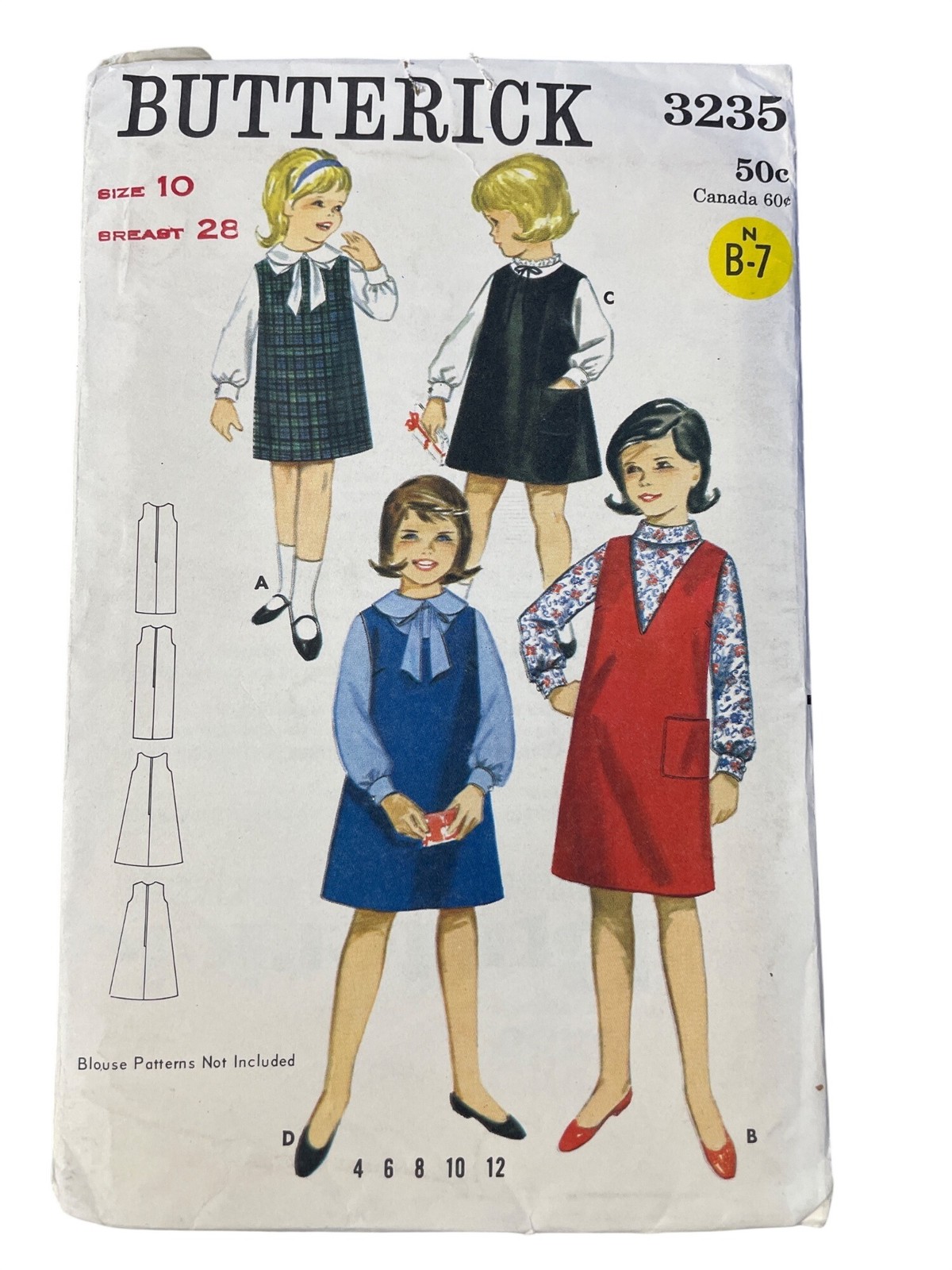 Vintage 60s Butterick 3235 Sewing Pattern Size 10 Breast 28 Girls Jumper UNCUT Vintage 60s Butterick 3235 Sewing Pattern Size 10 Breast 28 Girls Jumper UNCUT