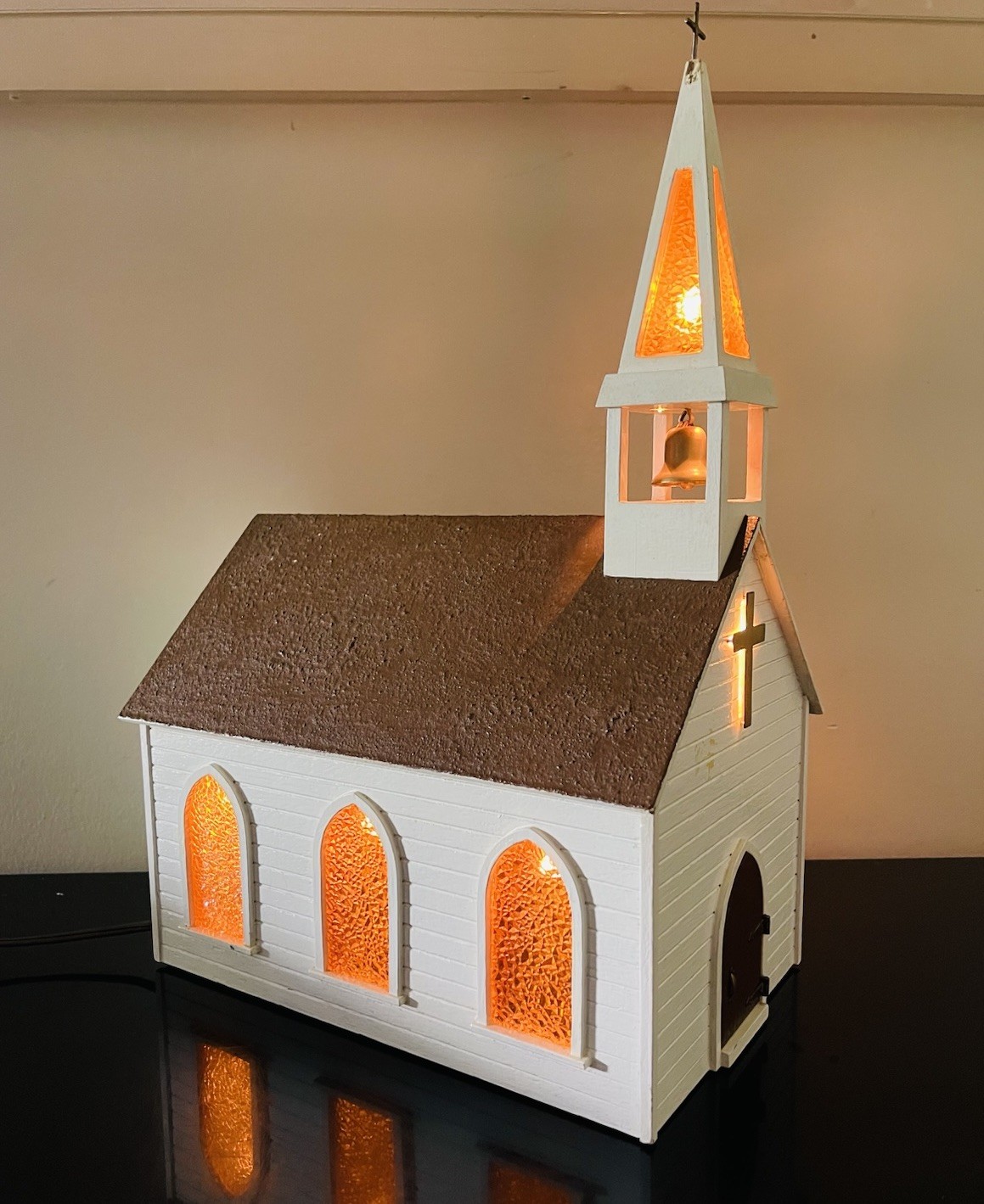 Vintage Large, High-Quality Handmade Lighted Wooden Church Holiday MCM Vintage Large, High-Quality Handmade Lighted Wooden Church Holiday MCM