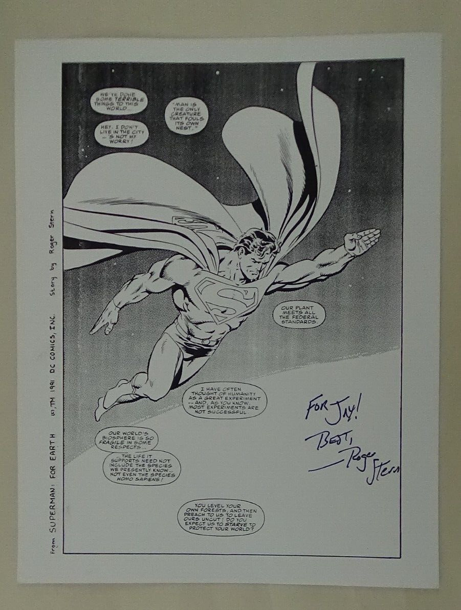 Roger Stern Signed B&W Sheet 1991 Superman For Earth Autograph #890