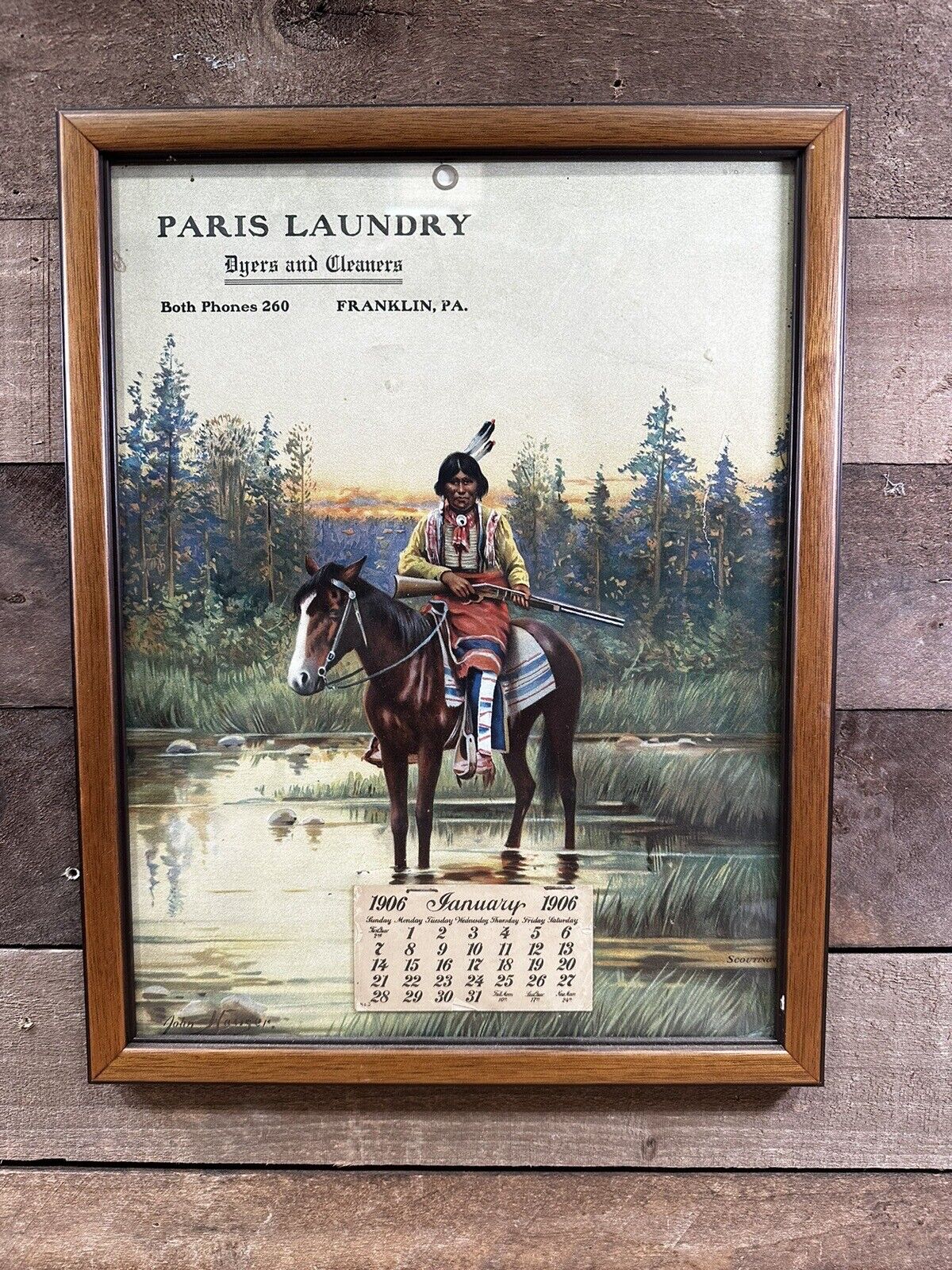 Antique Framed 1906 “Paris Laundry” Dyers And Cleaners Franklin PA. Calendar 