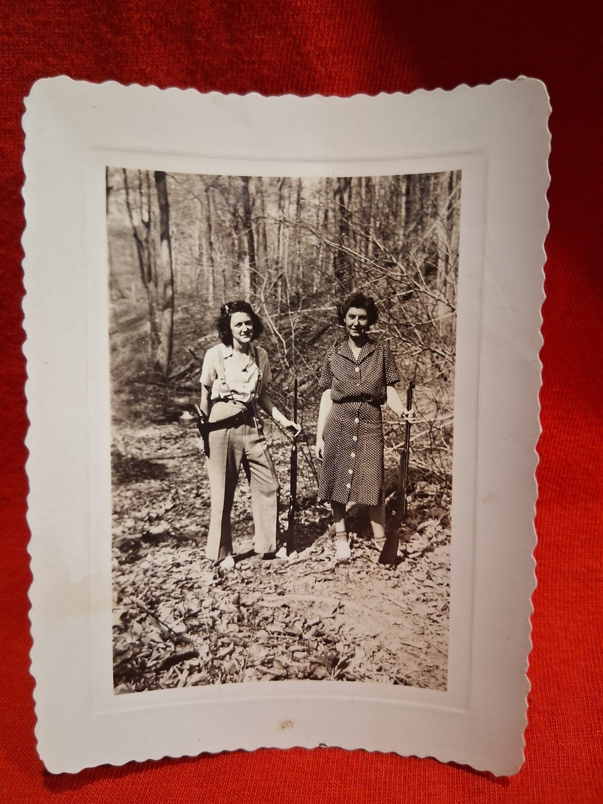 Vintage 1942 B&W Photo Pretty Women With Guns Rifles Shot Guns On Wooded Path Vintage 1942 B&W Photo Pretty Women With Guns Rifles Shot Guns On Wooded Path
