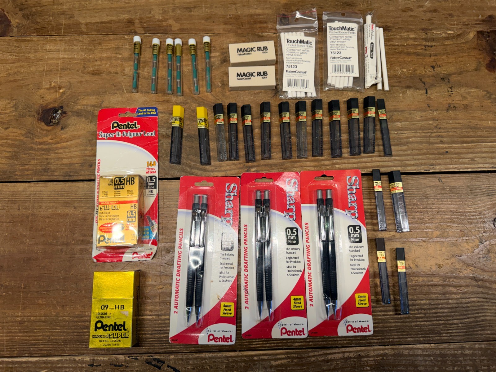 Pentel Engineering Drafting Lot Vintage (6) New Pencils 04490 Lead Erasers Etc
