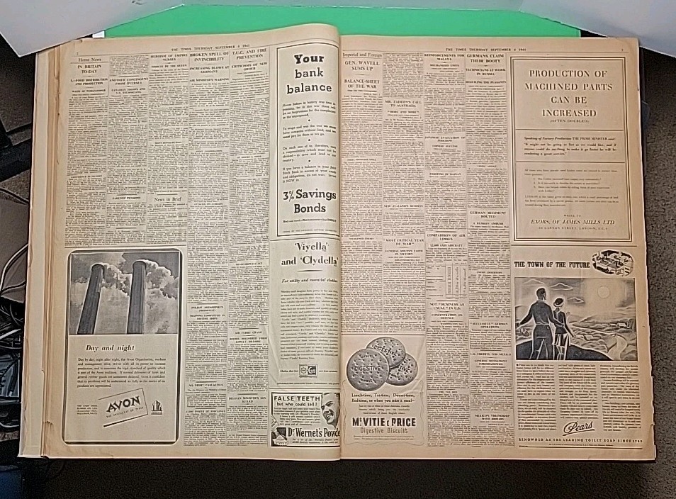 Historical The Times London Edition Sept 1, To Oct 30, 1941, Bound Newspaper. Historical The Times London Edition Sept 1, To Oct 30, 1941, Bound Newspaper.