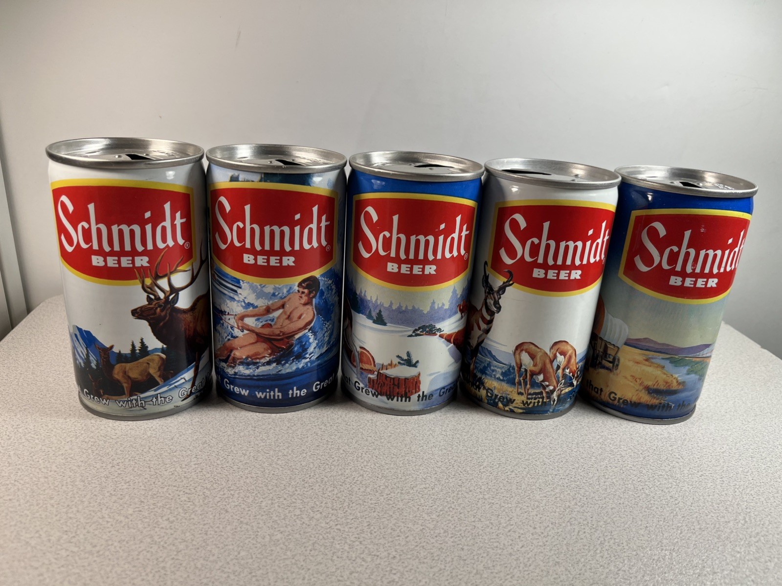 5 vintage pull-tab beer cans -Jacob Schmidt Brewing Co. \ 5 vintage pull-tab beer cans -Jacob Schmidt Brewing Co. \