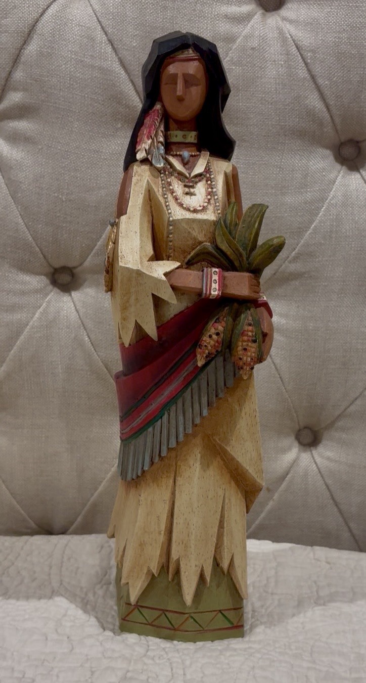 Vintage Pacific Rim Faux Wood Native American Woman with Corn 18” Look
