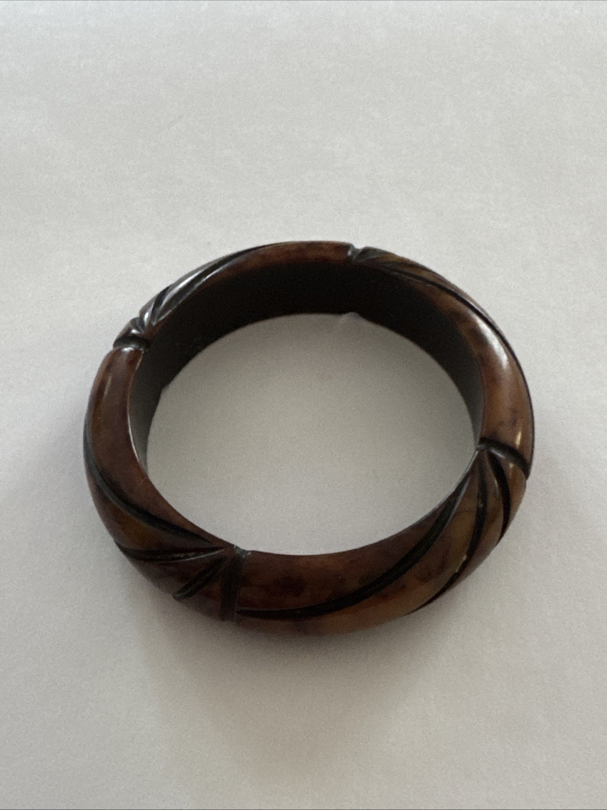 Vintage Over Dyed Bamboo Bakelite Bangle Bracelet Carved
