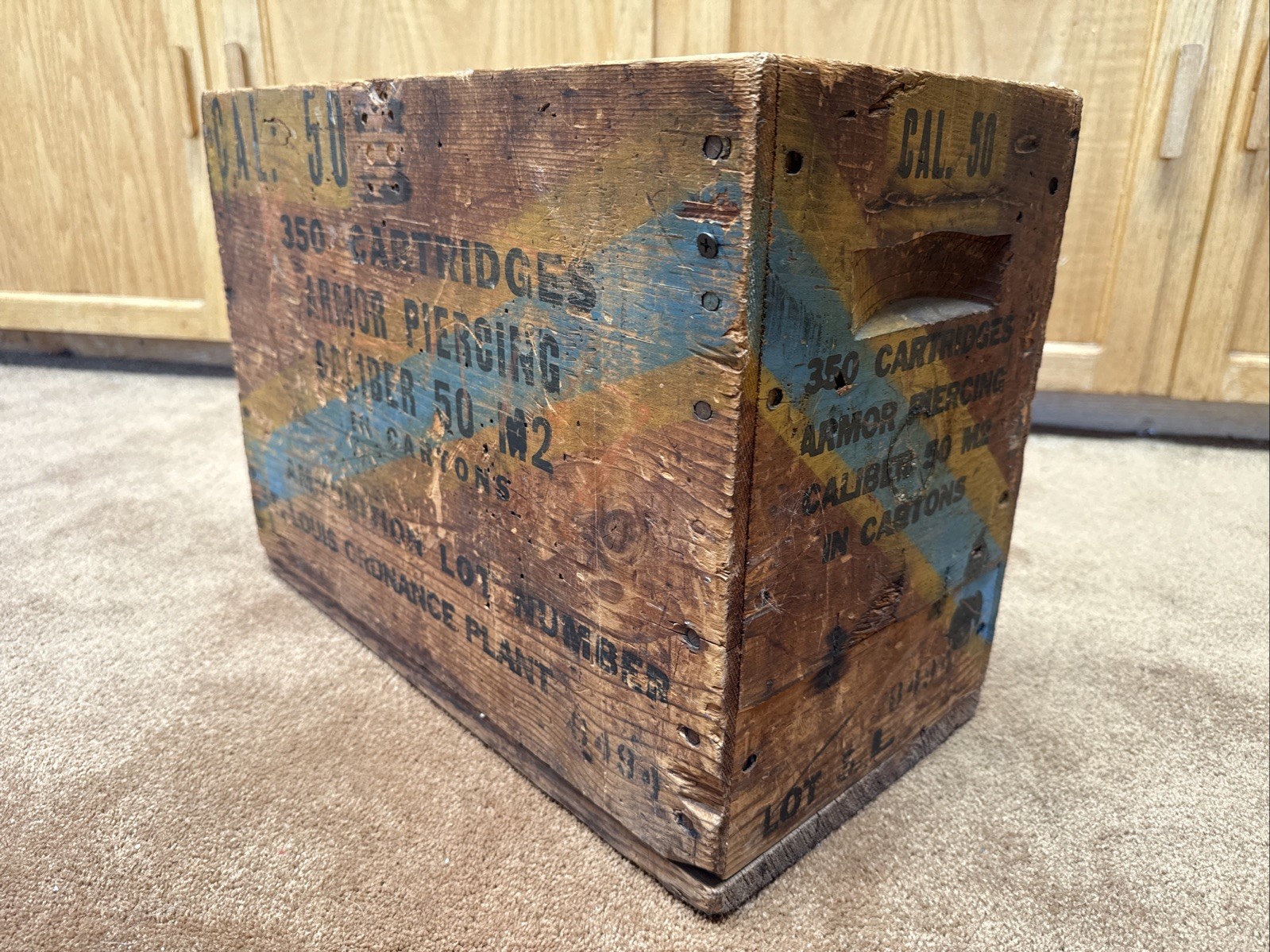 Vintage Antique Wooden 50 Caliber Armor Piercing Bullets Ammo Box Crate Large Vintage Antique Wooden 50 Caliber Armor Piercing Bullets Ammo Box Crate Large