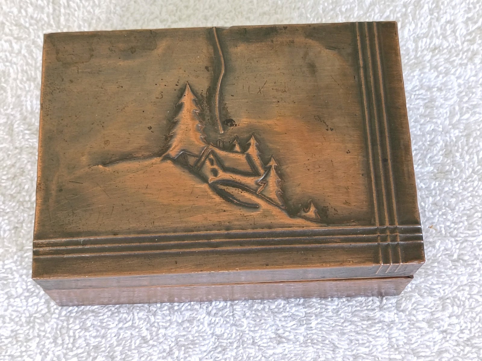 Antique Handmade Copper Box Wood Lined Hinged Berkshire Arts Crafts-Nice Antique Handmade Copper Box Wood Lined Hinged Berkshire Arts Crafts-Nice