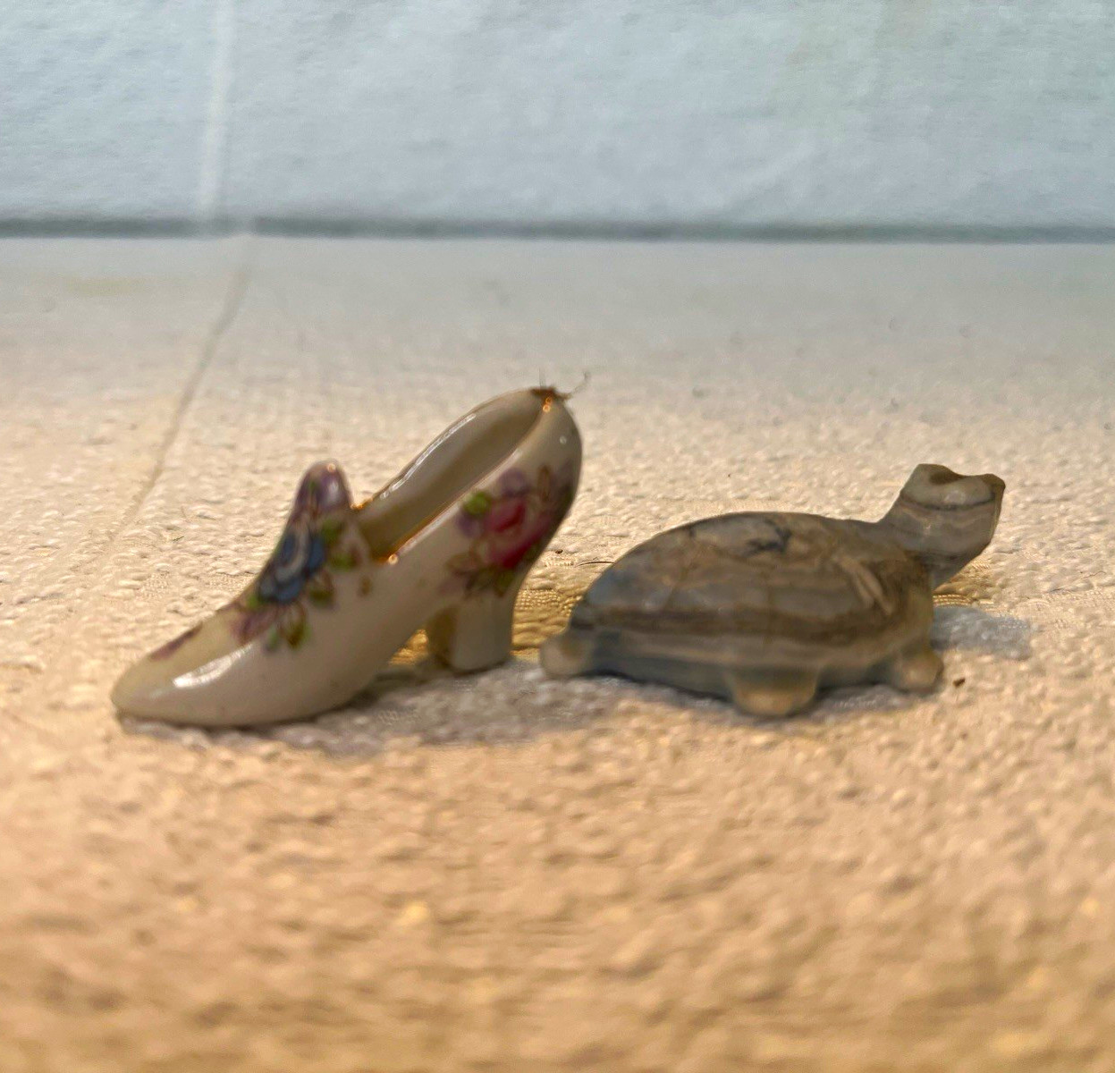 Vintage Miniature Porcelain Hand-Painted Glossy Floral Shoe & Turtle Figurines Vintage Miniature Porcelain Hand-Painted Glossy Floral Shoe & Turtle Figurines