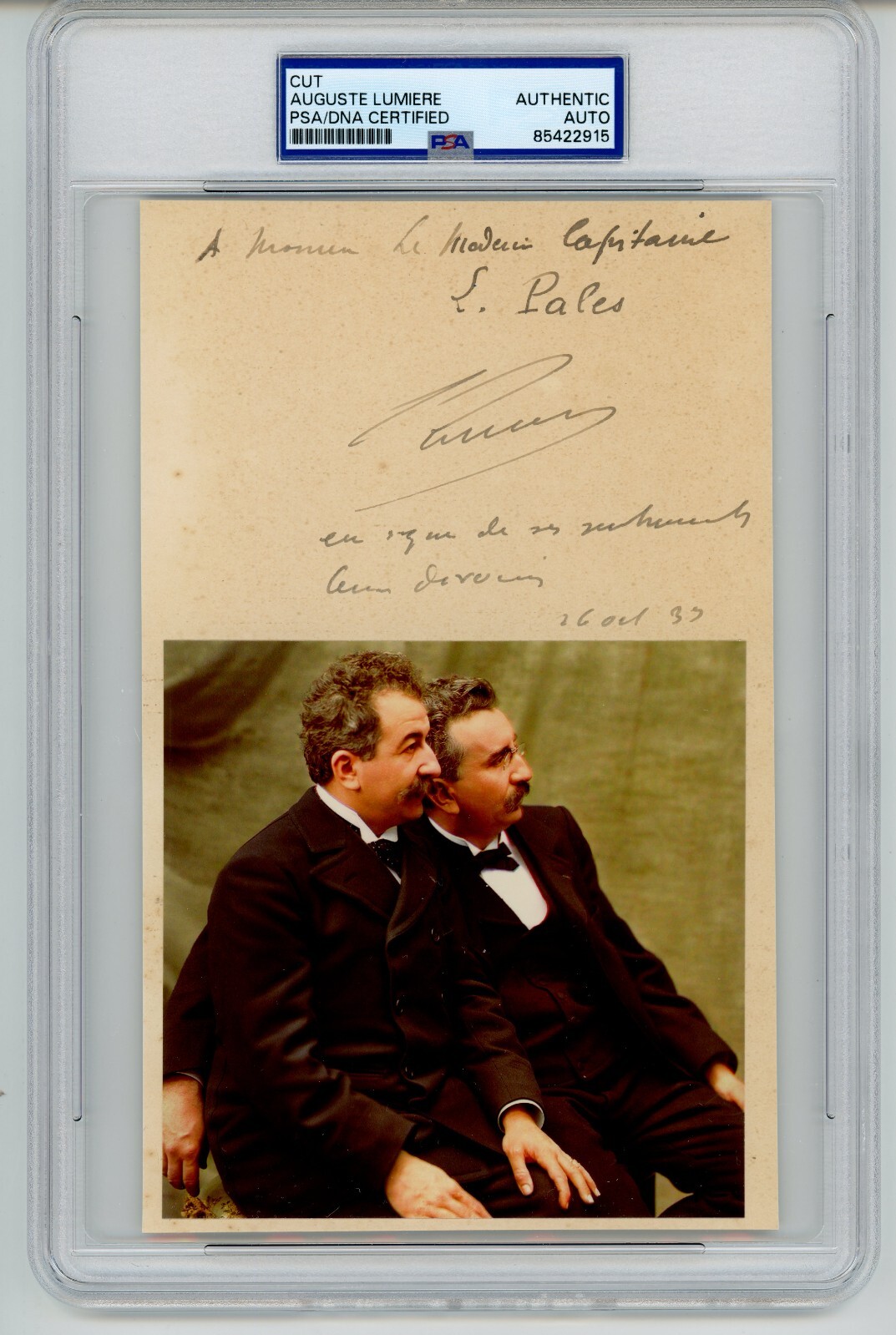Auguste Lumiere ~ Signed Autographed 1937 Photograph Display ~ PSA DNA Encased Auguste Lumiere ~ Signed Autographed 1937 Photograph Display ~ PSA DNA Encased