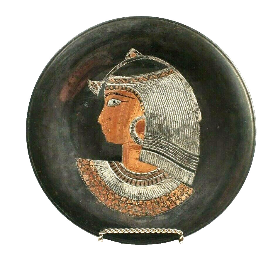 Vintage Cleopatra Copper and Silver Plate Signed by Artist Unusual Piece Vintage Cleopatra Copper and Silver Plate Signed by Artist Unusual Piece