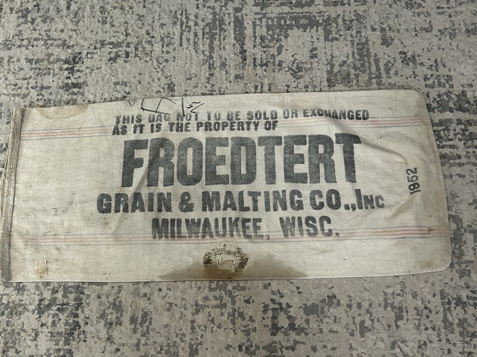 Vintage Post WW 2 DATED FROEDTERT Grain Malting Canvas Sack Bag Milwaukee Wisc.