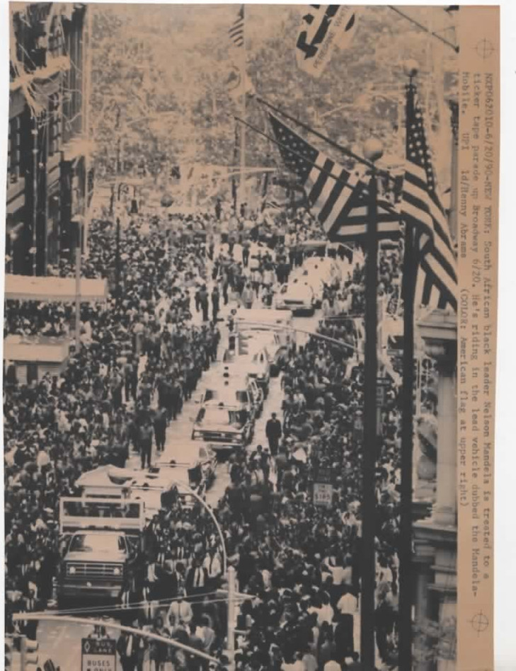 Nelson Mandela 1990 press photo ticket tape parade for the South African leader Nelson Mandela 1990 press photo ticket tape parade for the South African leader