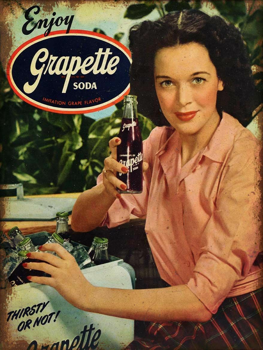 ENJOY GRAPETTE SODA GIRL BY COOLER HEAVY DUTY USA MADE METAL ADVERTISING SIGN ENJOY GRAPETTE SODA GIRL BY COOLER HEAVY DUTY USA MADE METAL ADVERTISING SIGN