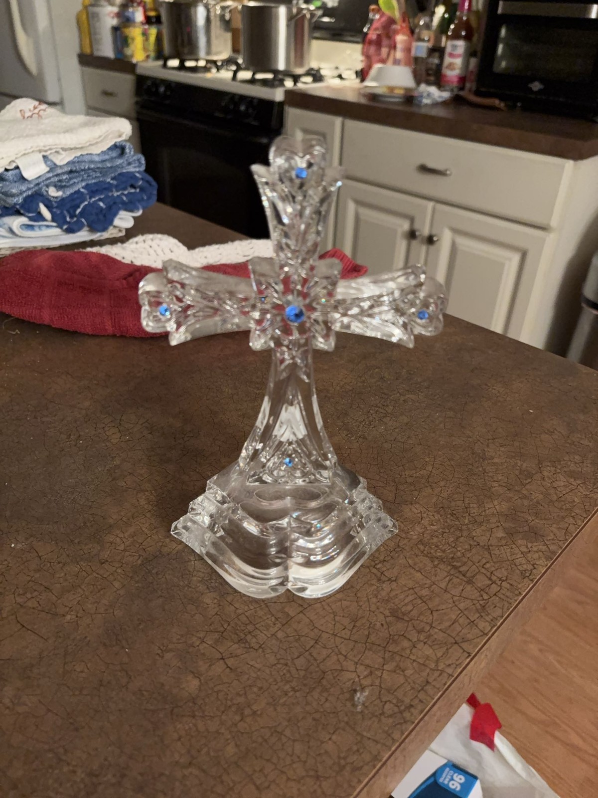 Lenox Fine Crystal Standing Cross 8 inch Blue Rhinestone Inspirational Germany Lenox Fine Crystal Standing Cross 8 inch Blue Rhinestone Inspirational Germany