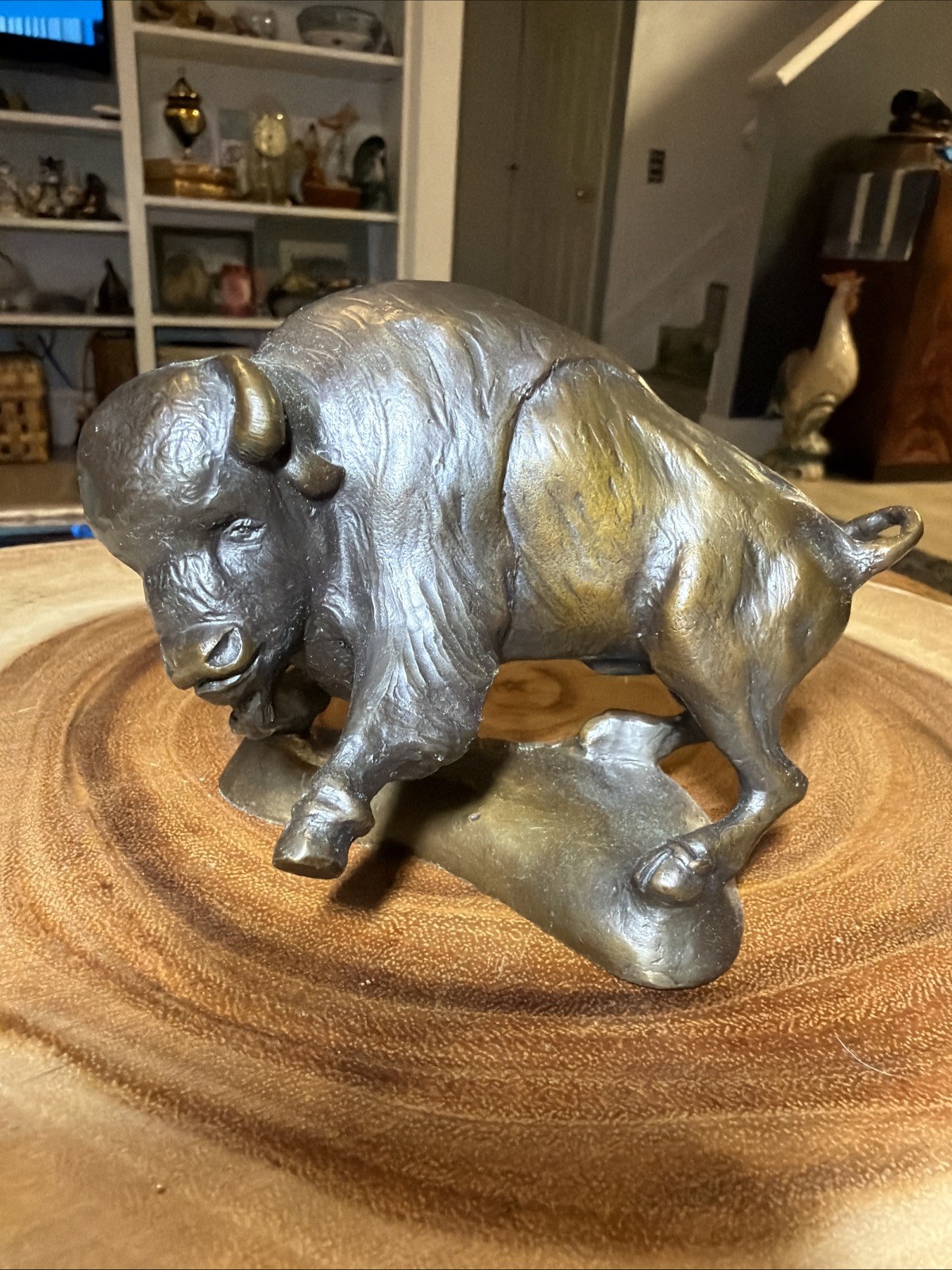Bronze Sculpture Statue Bison Antiqued 4in X 3.5 American Modern Abstract Art