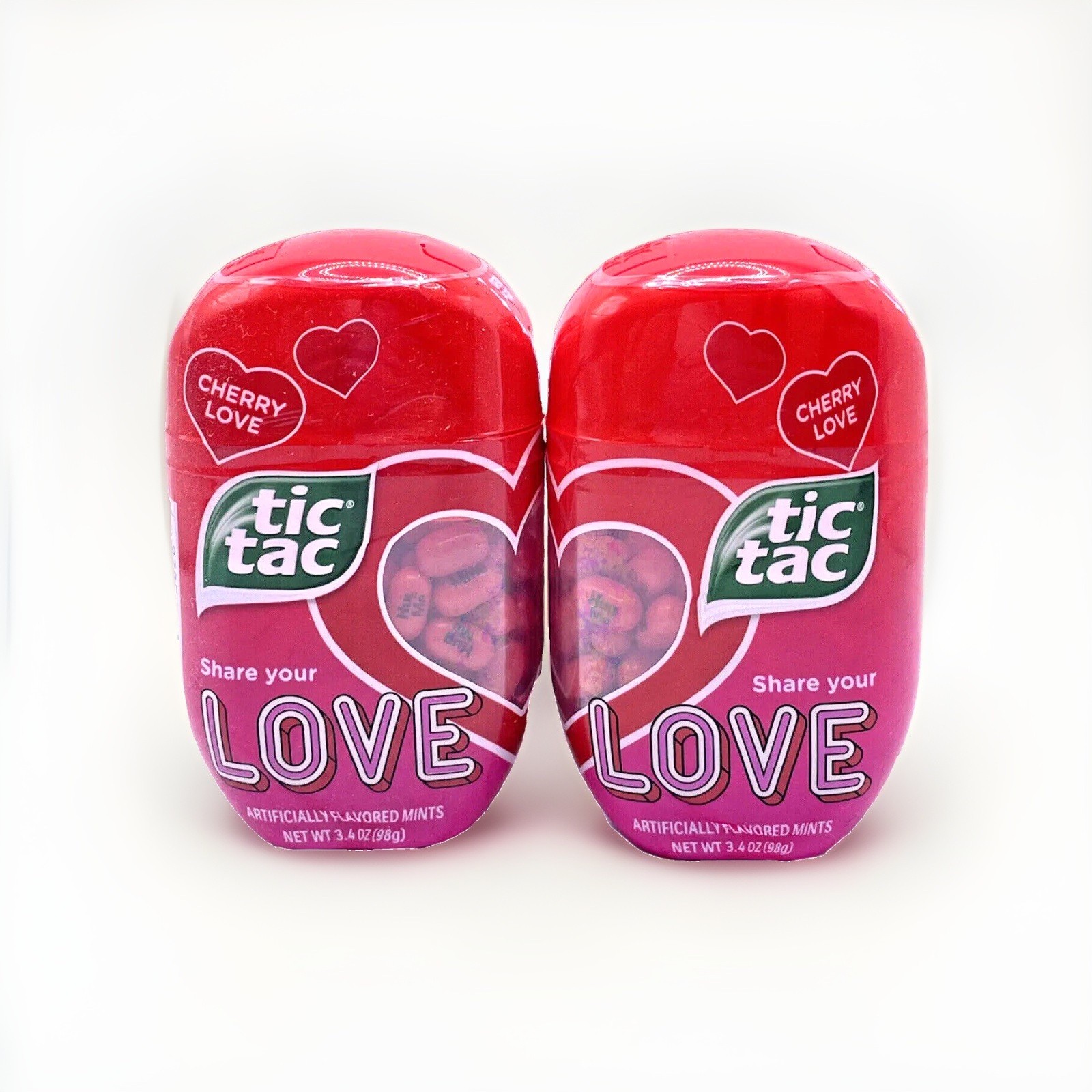 RARE Ltd Ed. Share your Love Pair TIC TAC CHERRY LOVE Flavor PRINTED Candy Mints RARE Ltd Ed. Share your Love Pair TIC TAC CHERRY LOVE Flavor PRINTED Candy Mints