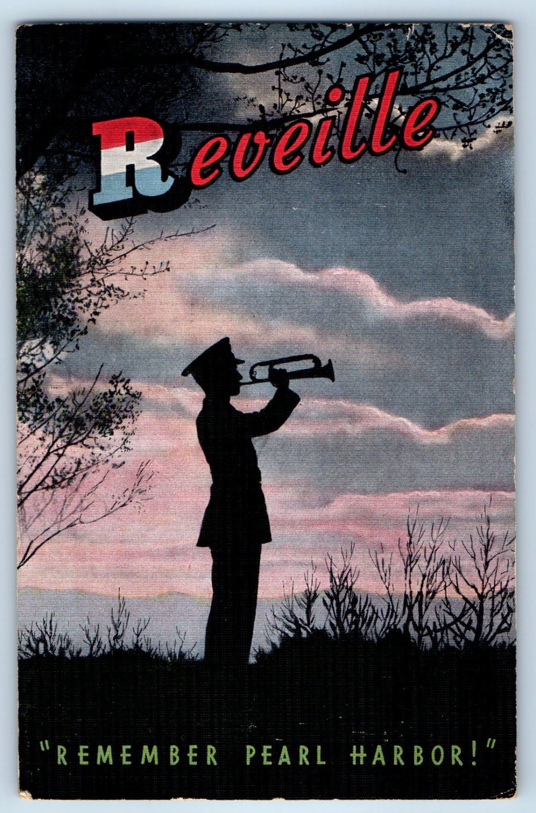 1943 Cleveland Ohio Postcard Reveille Remember Pearl Harbor Patriotic Military 1943 Cleveland Ohio Postcard Reveille Remember Pearl Harbor Patriotic Military