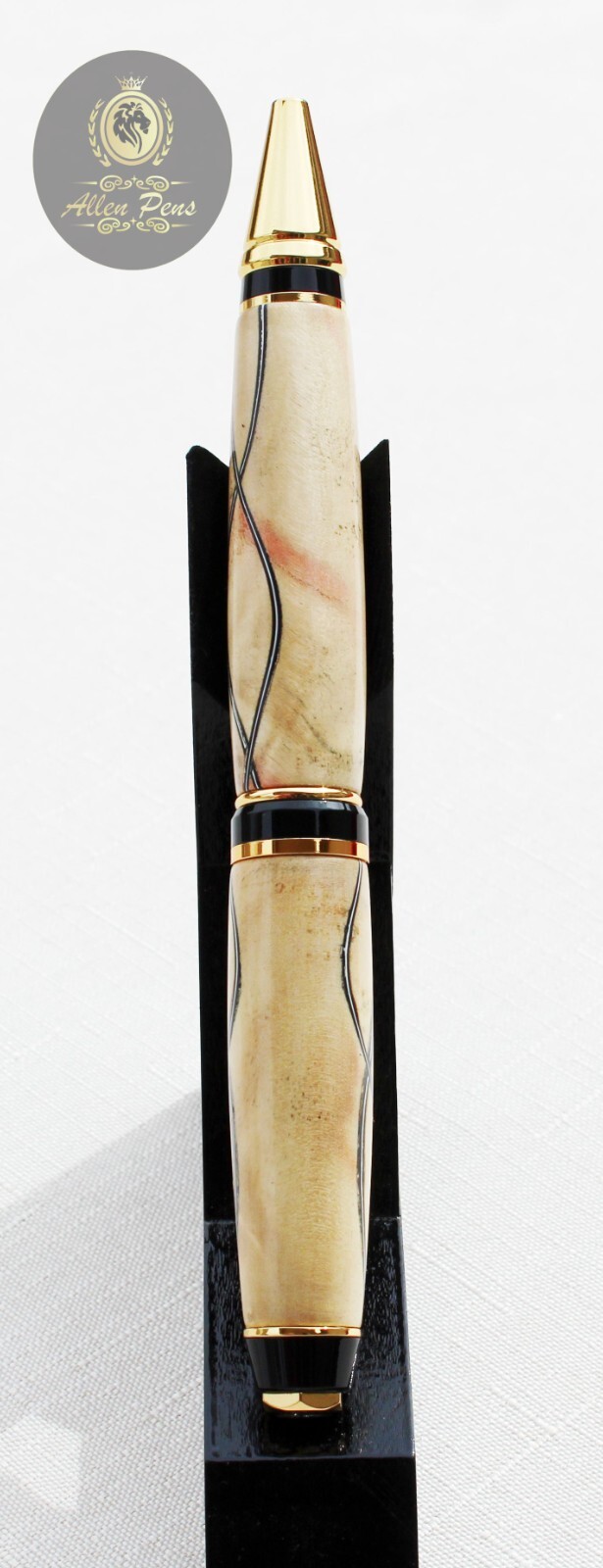 Handmade Big Ben Gold Ballpoint Pen Poplar Wood striking White and Black Lines Handmade Big Ben Gold Ballpoint Pen Poplar Wood striking White and Black Lines