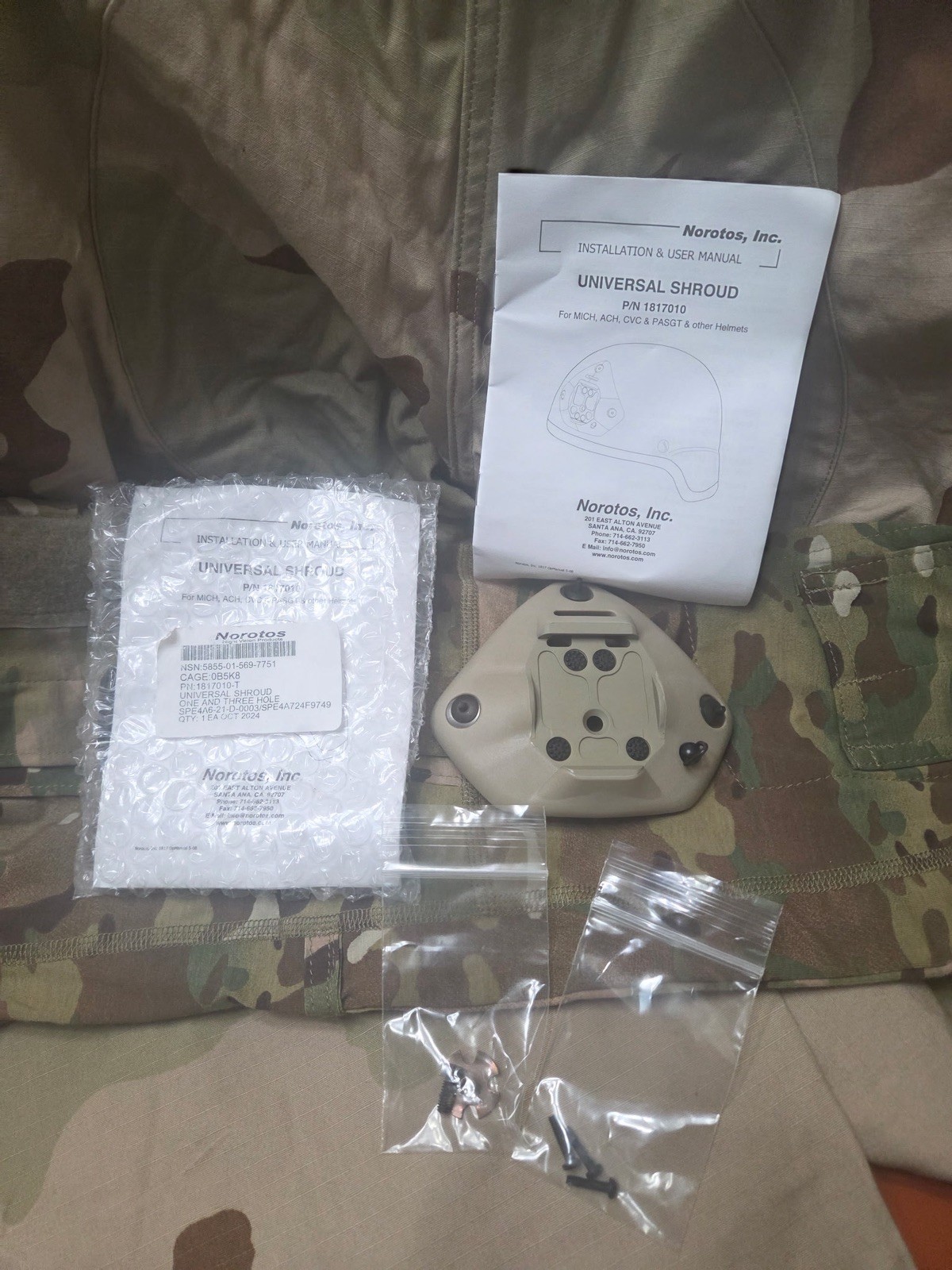 New Universal Norotos Shroud Helmet NVG Mount 1 Hole 3 Hole P/N 1817010-T New Universal Norotos Shroud Helmet NVG Mount 1 Hole 3 Hole P/N 1817010-T