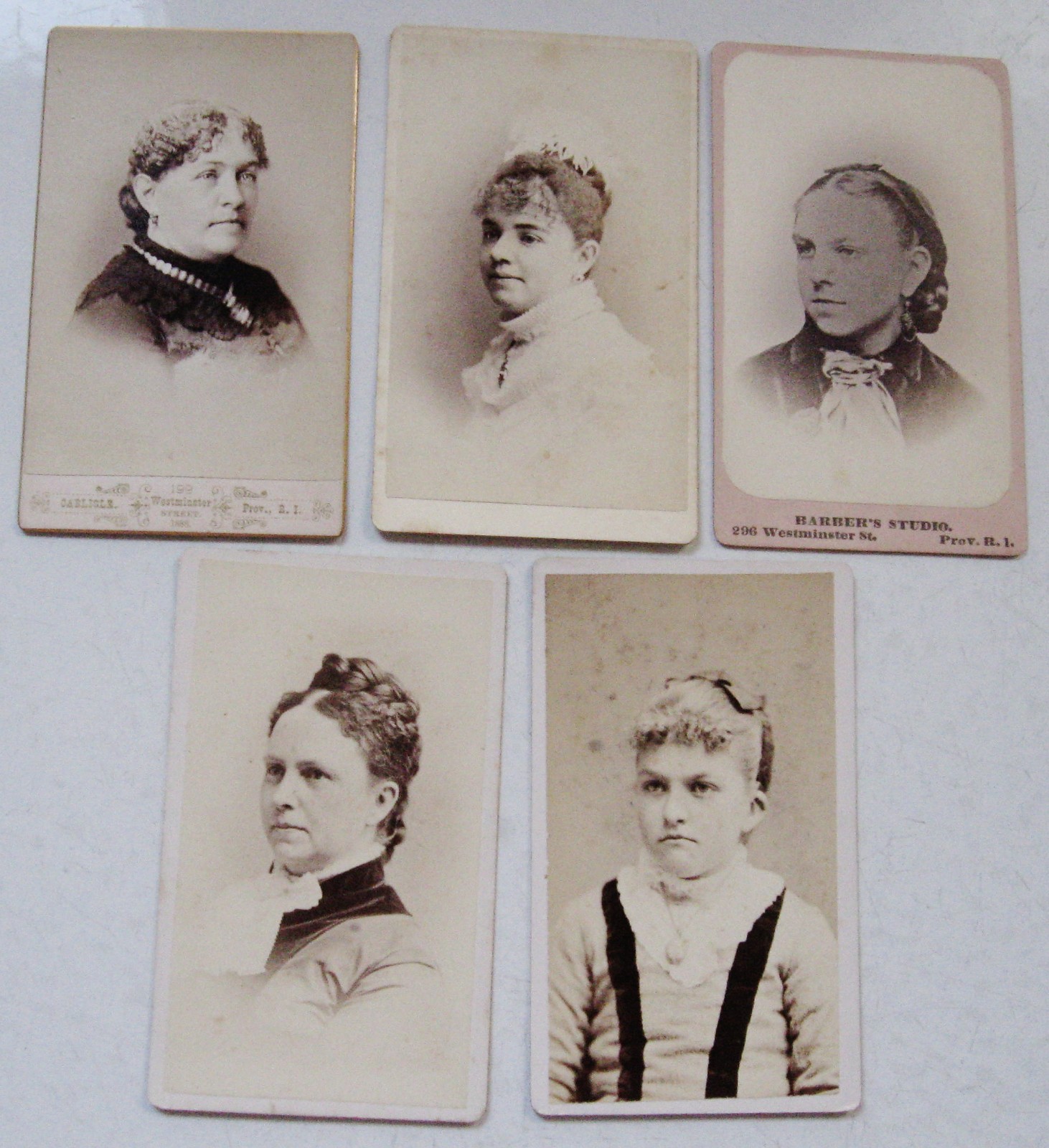 5 ANTIQUE CDV PHOTOS PORTRAITS OF LOVELY WOMEN ALL FROM PROVIDENCE RHODE ISLAND 5 ANTIQUE CDV PHOTOS PORTRAITS OF LOVELY WOMEN ALL FROM PROVIDENCE RHODE ISLAND