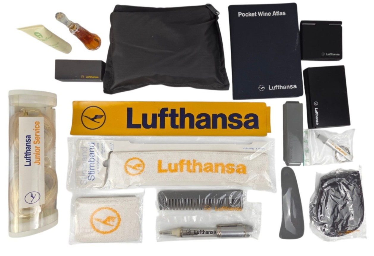 Vtg 1980s Lufthansa Airlines First Class 17 Pc Amenity Kit Lot Executive Estate