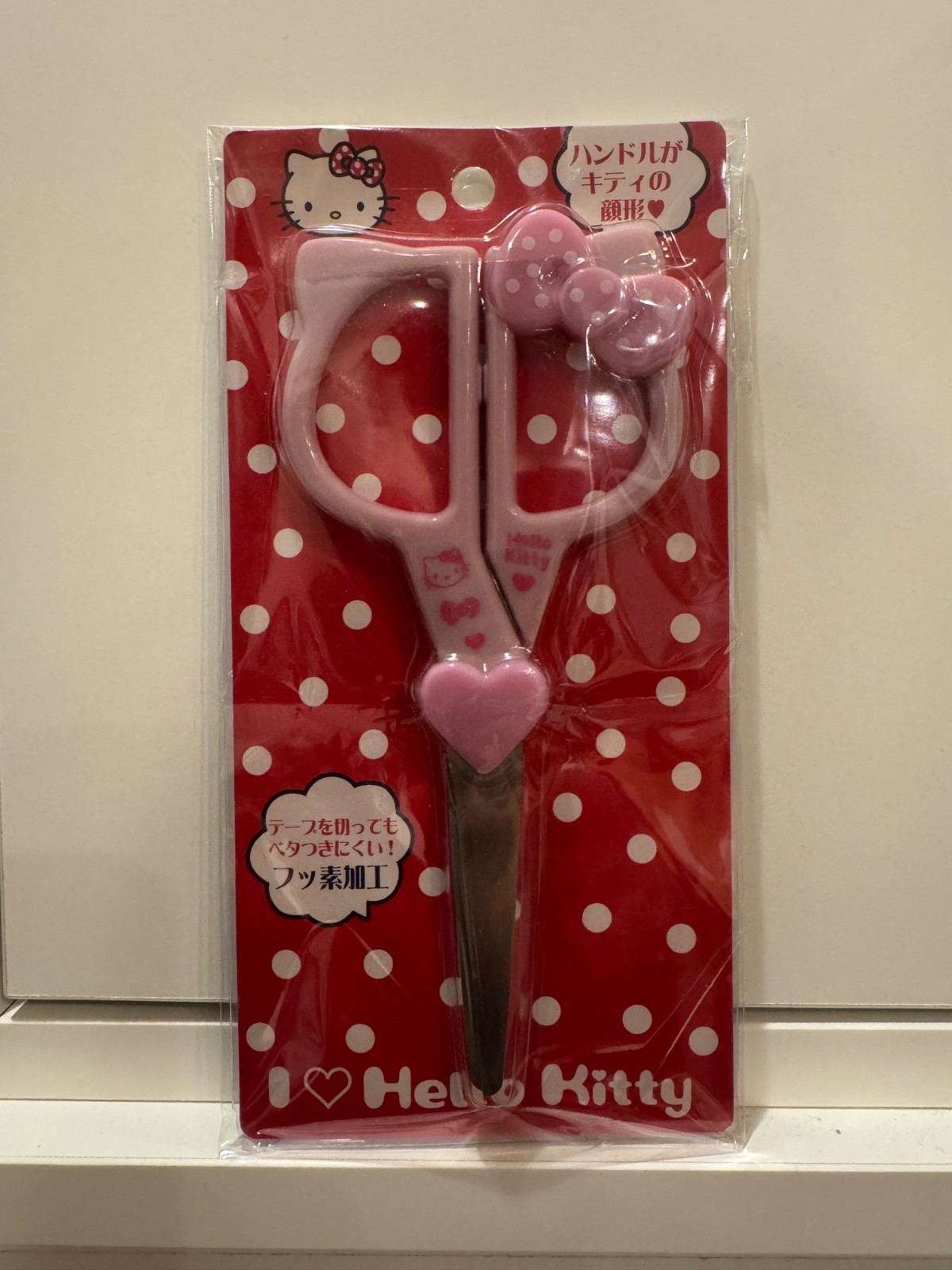BN SANRIO Japan Hello Kitty Heart Polka Dots Bow Ears Craft School Scissors PINK