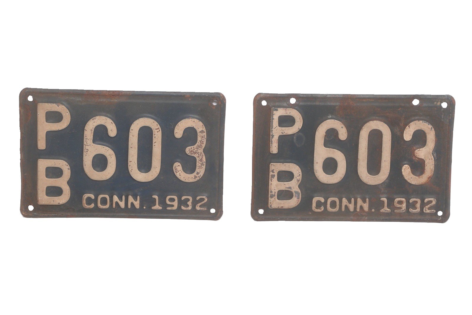 1932 Connecticut License Plate • Matching Pair • PB-603