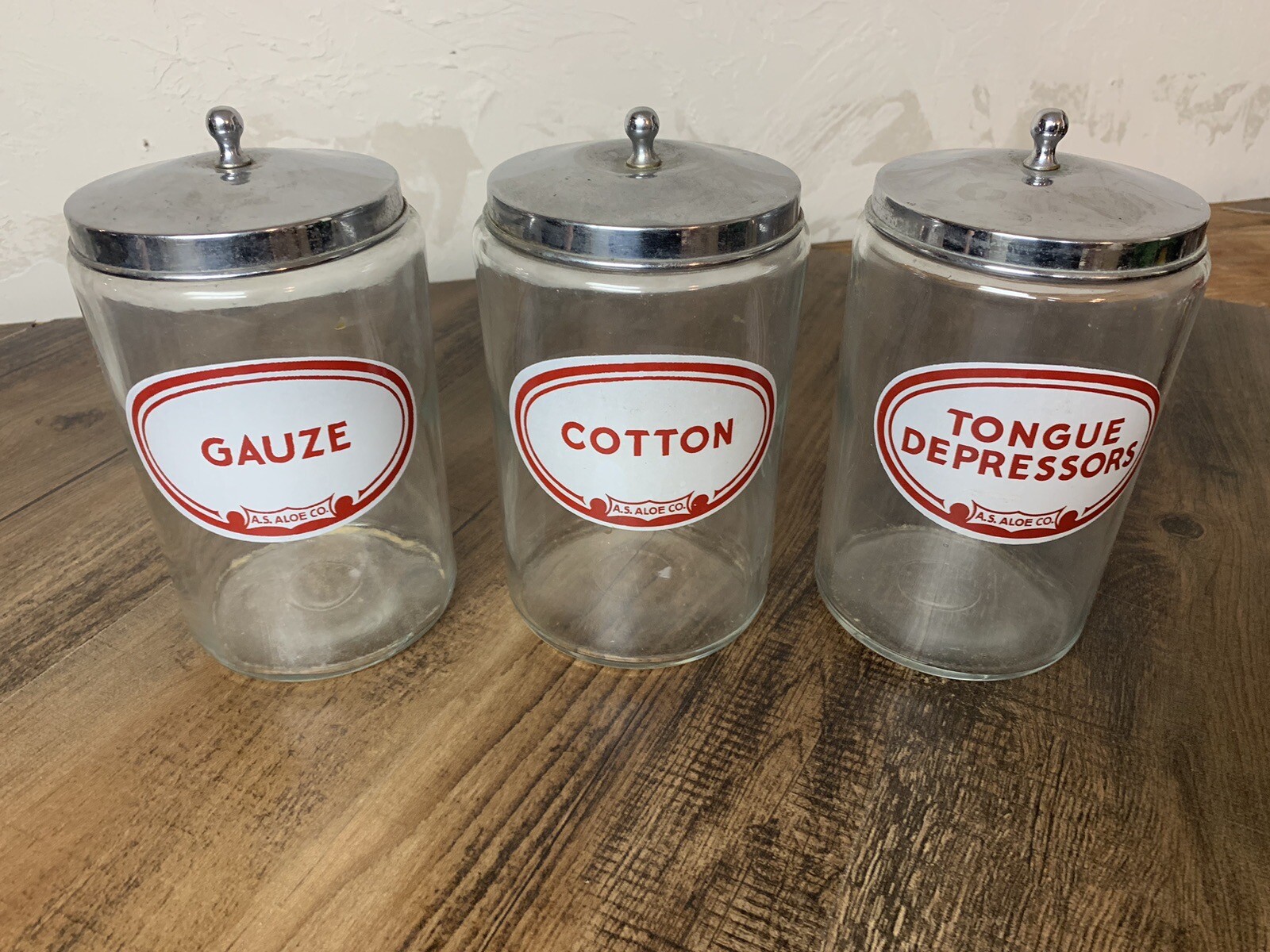3 Vintage Medical Jars by Profex~Cotton, Guaze & Tongue Depressor Labels 3 Vintage Medical Jars by Profex~Cotton, Guaze & Tongue Depressor Labels