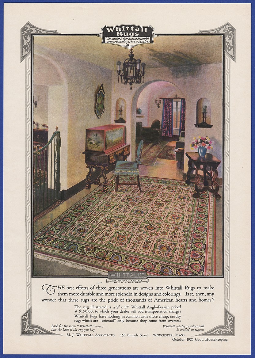 Vintage 1926 WHITTALL Rugs Flooring Ephemera 1920\'s Print Ad