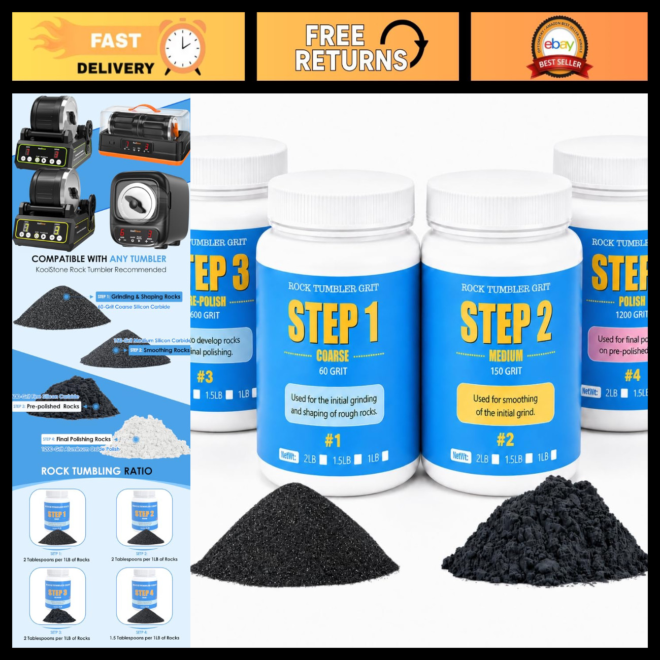 6 lb Rock Tumbler Grit Kit - 4-Step Polishing Media for Rotary & Vibratory Tumbl 6 lb Rock Tumbler Grit Kit - 4-Step Polishing Media for Rotary & Vibratory Tumbl
