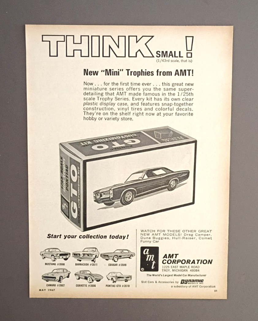 1967 Pontiac GTO AMT Model Kit original magazine ad print 1967 Pontiac GTO AMT Model Kit original magazine ad print
