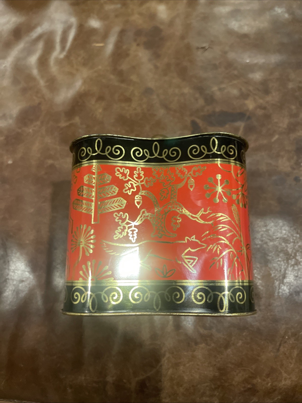 Vintage 1930s German Art Deco Tin Fyrpass Quatrefoil Red Black Gold Litho