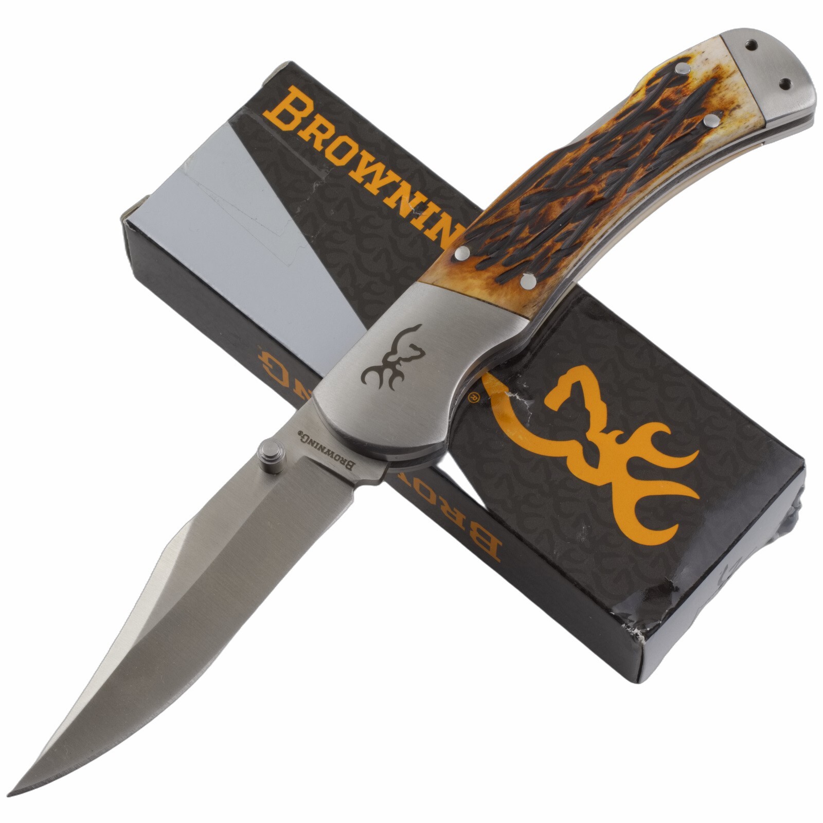 Browning Brown Jigged Bone Handle Lockback Folding Pocket Knife Browning Brown Jigged Bone Handle Lockback Folding Pocket Knife