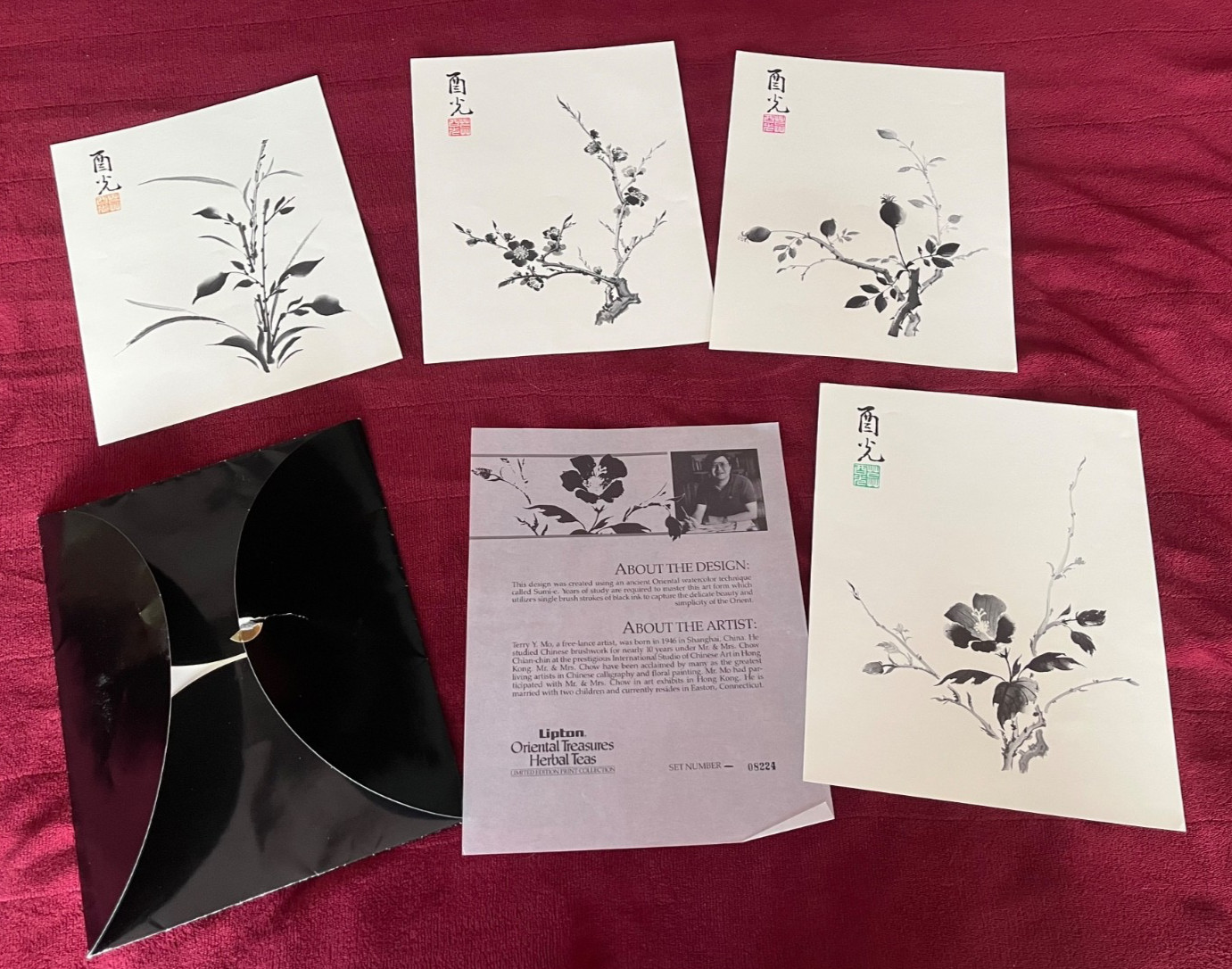 Vtg rare 80s Lipton Oriental Treasures Art Print Set of 4 8x10 Terry Y Mo Sumi-e Vtg rare 80s Lipton Oriental Treasures Art Print Set of 4 8x10 Terry Y Mo Sumi-e