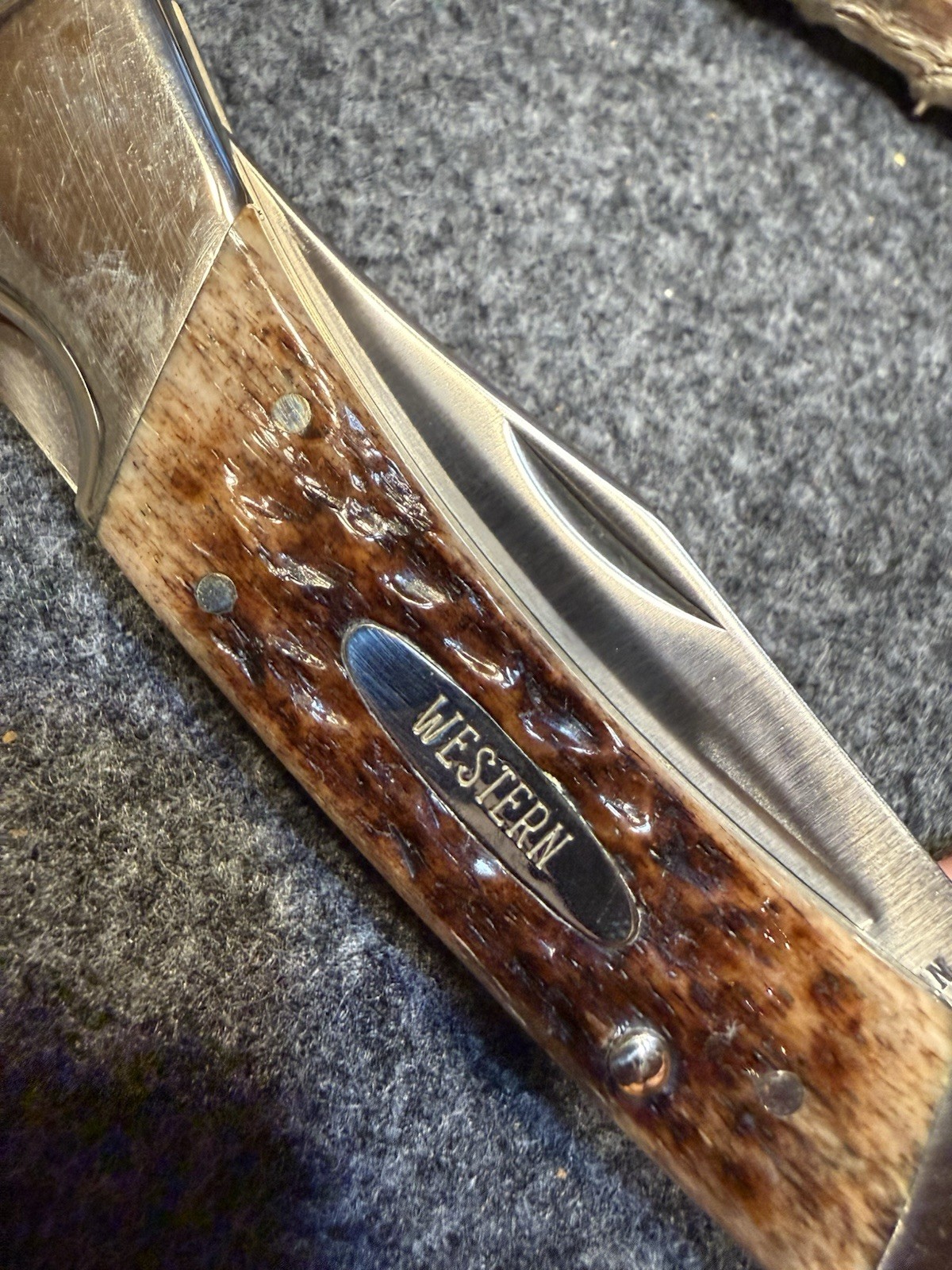 Stag Handle Western USA Folding Lockback Hunting Pocket Knife Very Nice Cond Stag Handle Western USA Folding Lockback Hunting Pocket Knife Very Nice Cond
