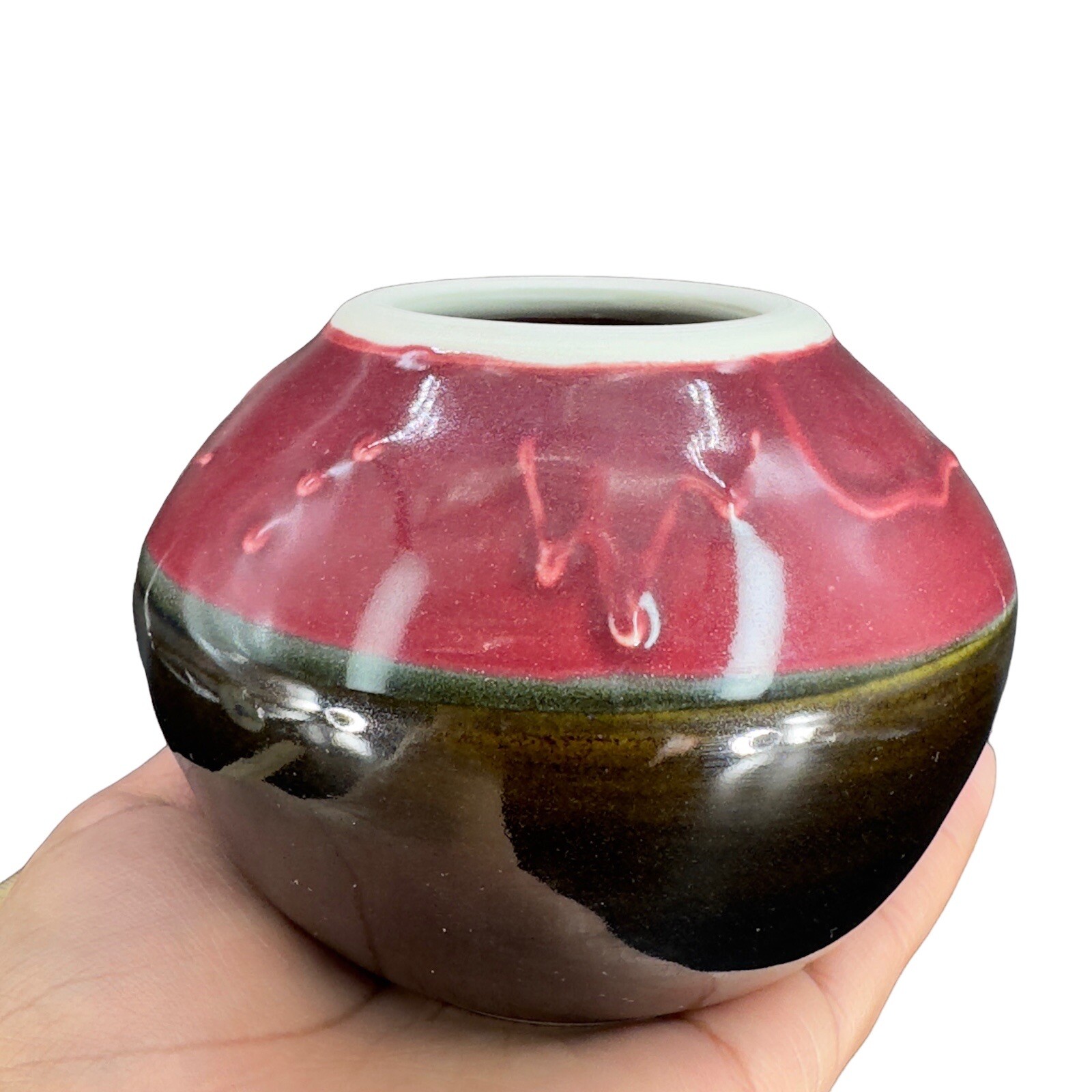 Vintage Studio Art Pottery Signed Belford Pottery Drip Glaze Black Red Glazed Vintage Studio Art Pottery Signed Belford Pottery Drip Glaze Black Red Glazed