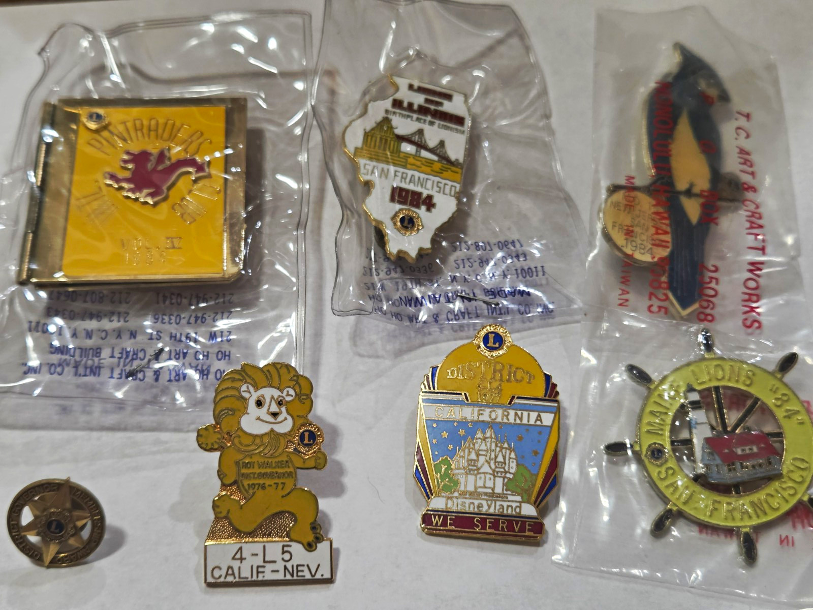 Lot 6 Vintage Lions Club Pins California 4-L5 Disneyland S Franc. 84 Pin Traders