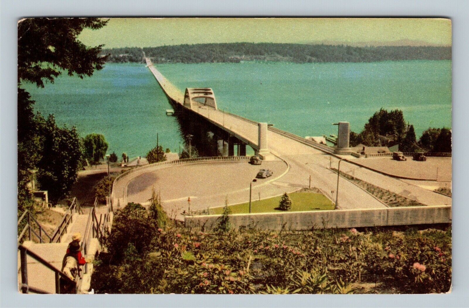 Seattle WA, Lake Washington Bridge, Washington Vintage Postcard
