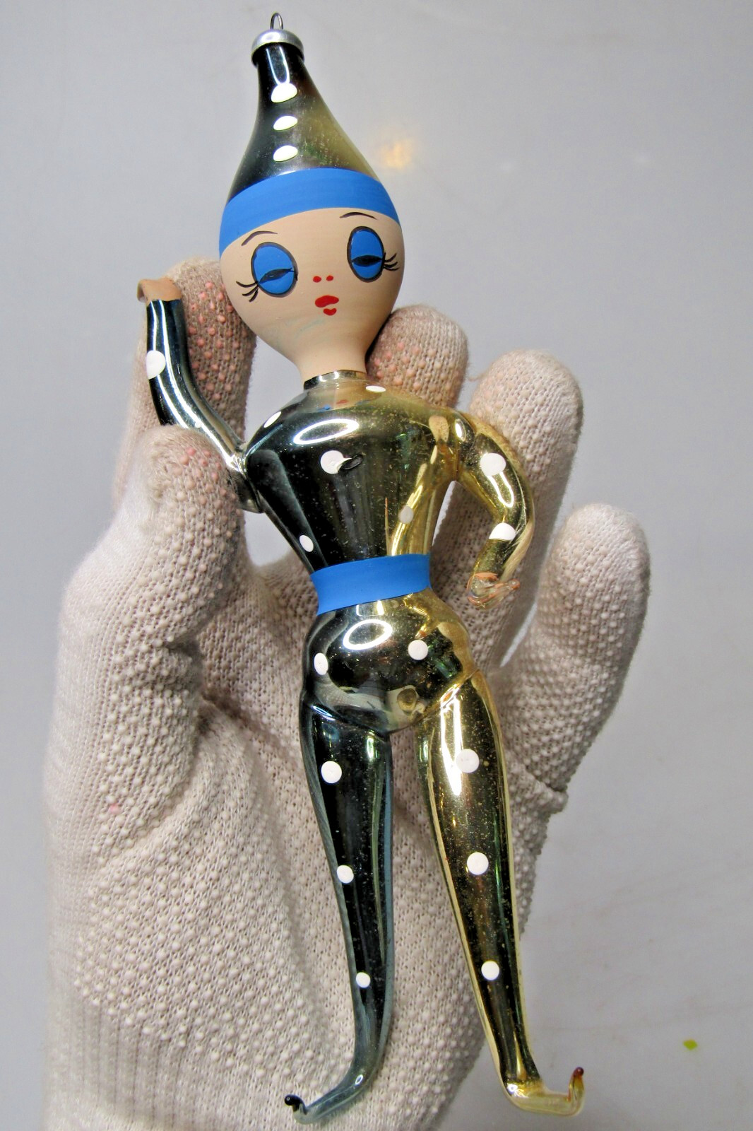 Vintage Glass PIERROT Blue Suit Figurine Christmas Ornament De Carlini Italy